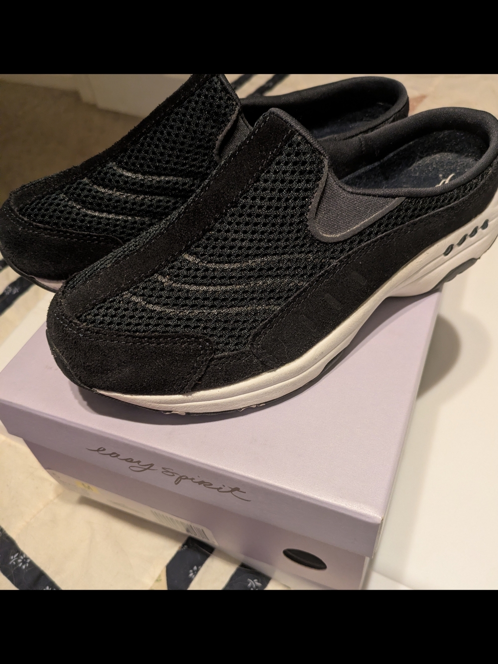 Easy Spirit Black Mesh & Suede Slip-On Clog